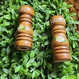 Vintage Mini's! Wooden Salt & Pepper Shakers With Handpainted Pineapple Souvenir